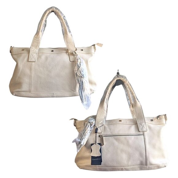 NWT CUORE & PELLE Amelia Genuine Leather Satchel in Cream & Gold MSRP $325 - Picture 9 of 9